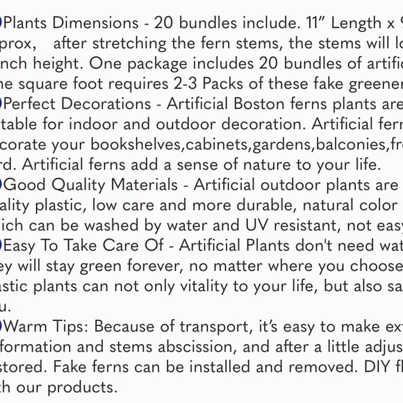 Artificial Boston Fern Plants Bushes 20Packs Faux Plants Shrubs Greenery UV - Picture 8 of 8